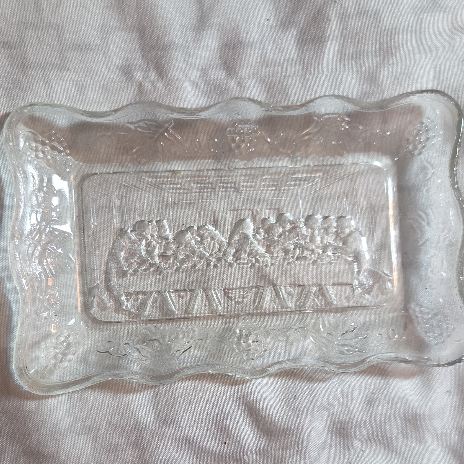 Tiara/Indiana Glass The Last Supper SMALL Butter, Bread, Trinket Tray 5 x 3in