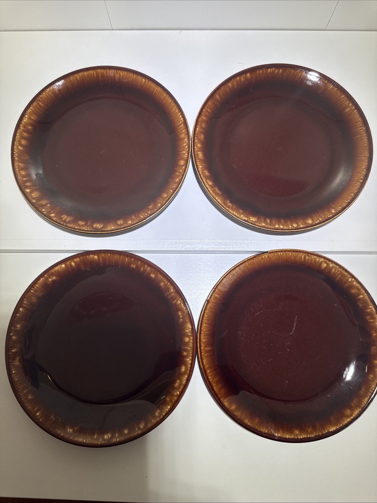 Vintage Brown Drip Glaze Ceramic Dessert Plates Marked USA 6 3/4” Set of 4