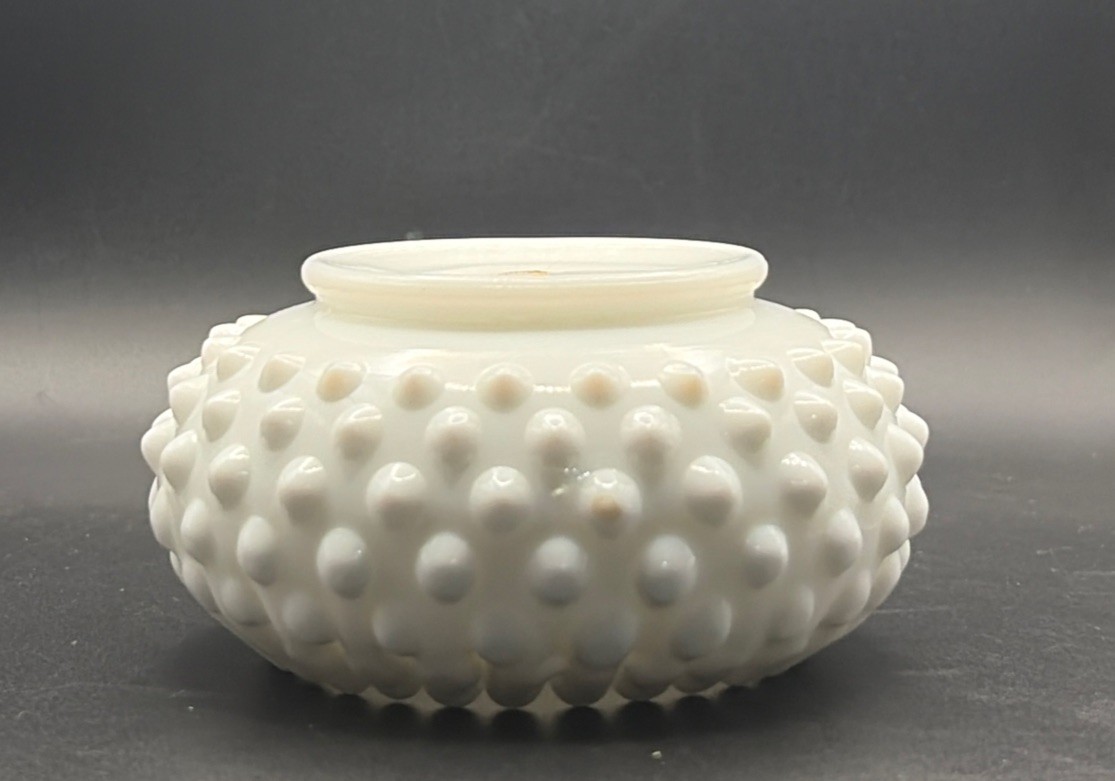 VTG Fenton Hobnail Milk Glass Bowl Crimped Ribbon Edge Trinket Candy Dish 4.5”
