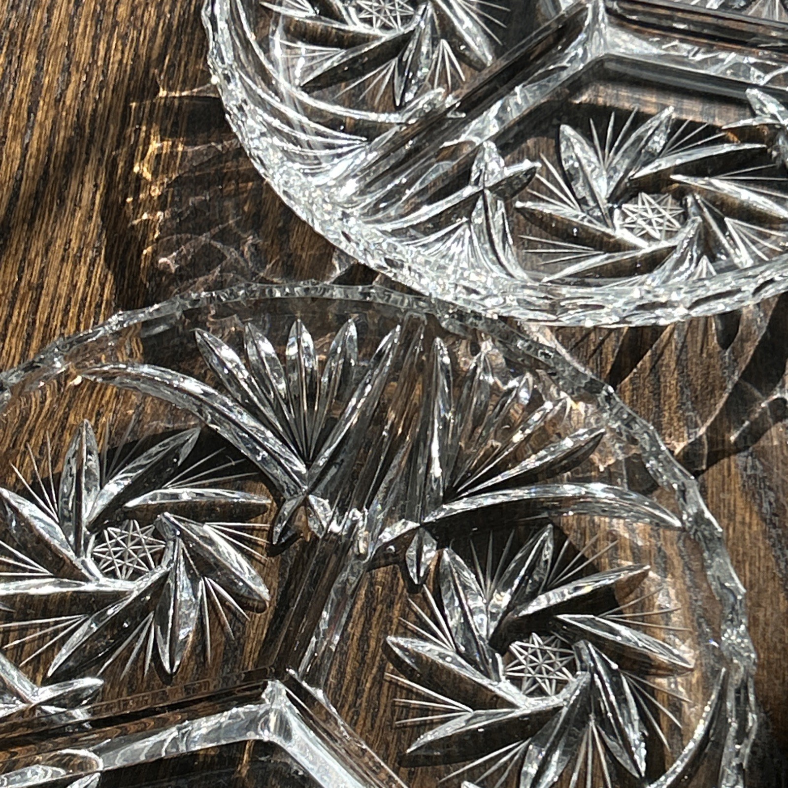 Vintage Pinwheel Lead Crystal 3 Compartment 8″ Round Relish Tray X2