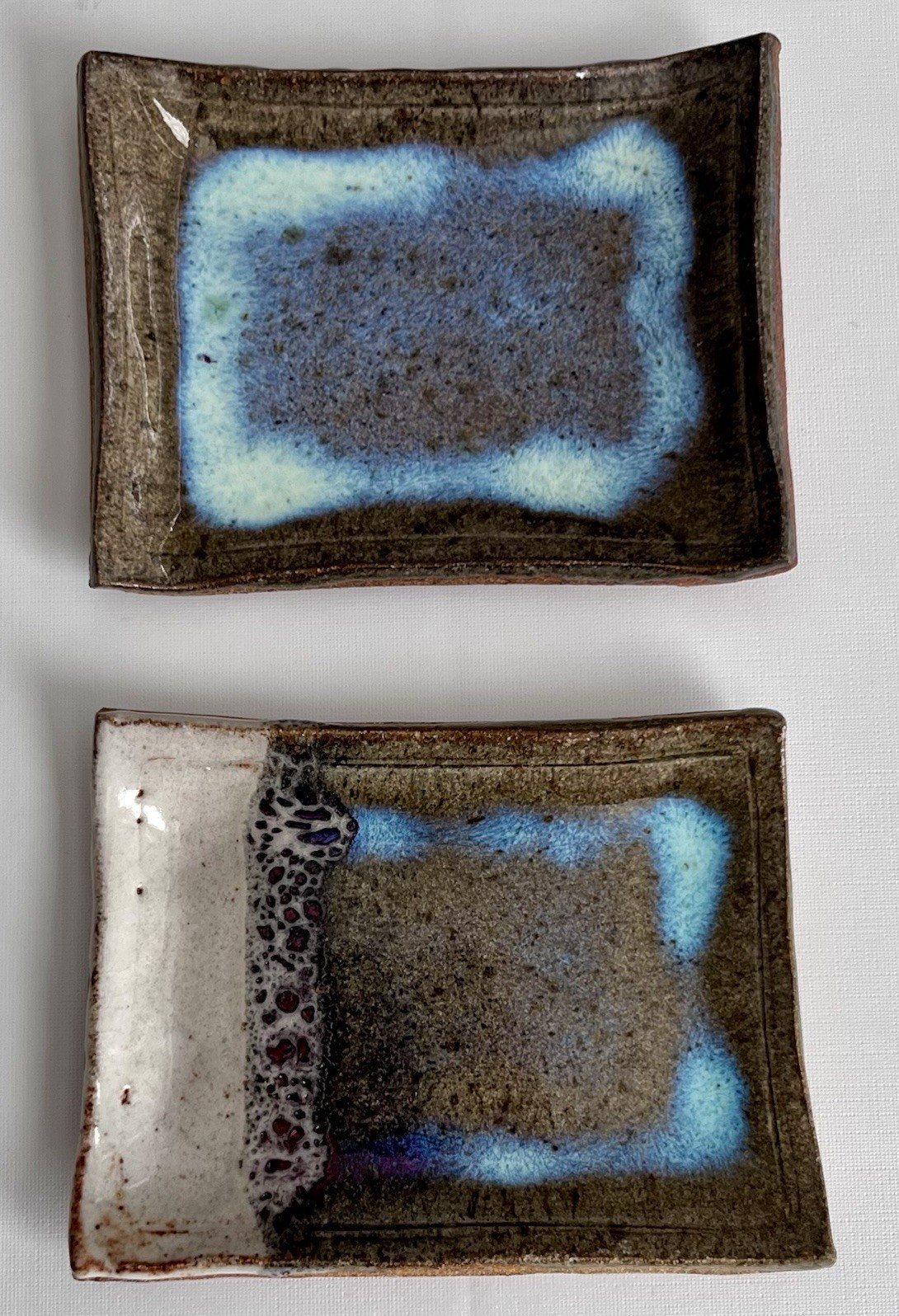 Dock 6 Pottery Rectangular Dishes Set of 2 Speckled Blue Brown One of a Kind