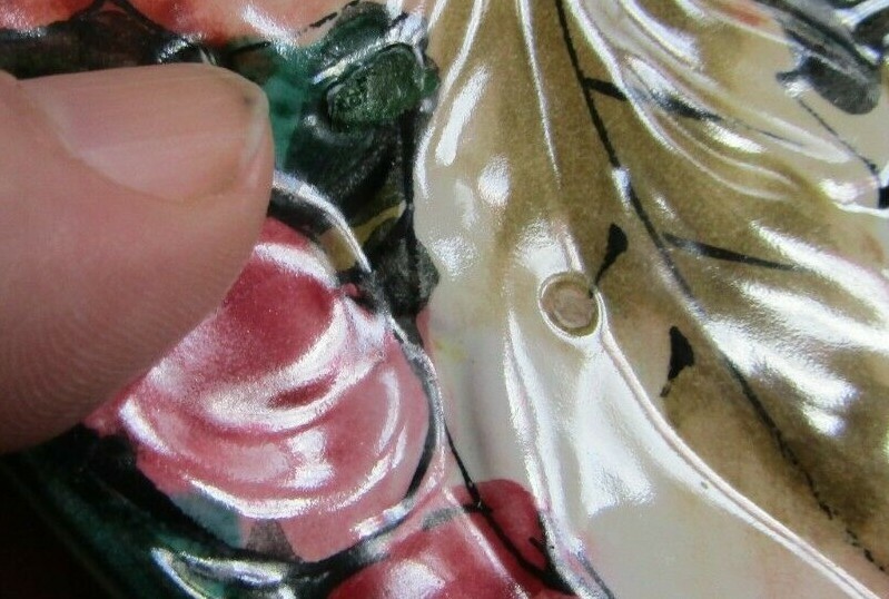 Vintage embossed plate with handles painted with Fruit and Leaves Made in Italy