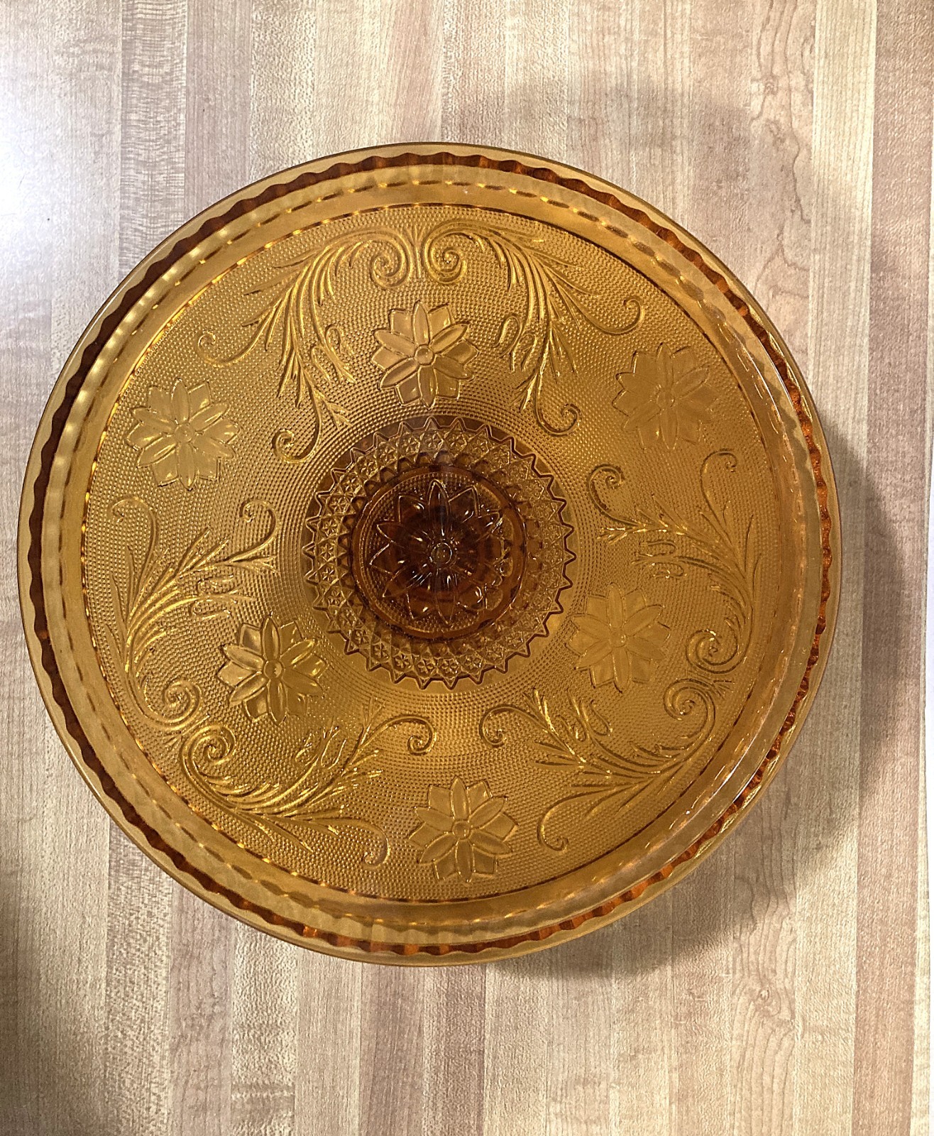 Indiana Glass Tiara Amber 10″ Cake Platter on 3 1/2″ Pedestal