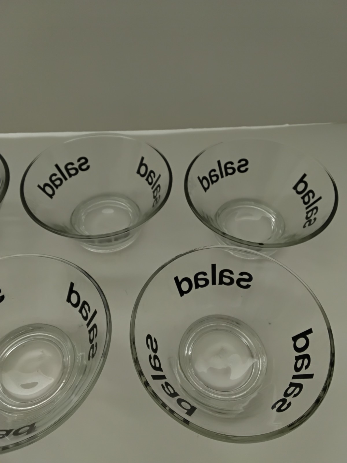 Vintage Wheaton Glass Salad Bowls Black Graphics Typography 5 1/4″ Set of 6