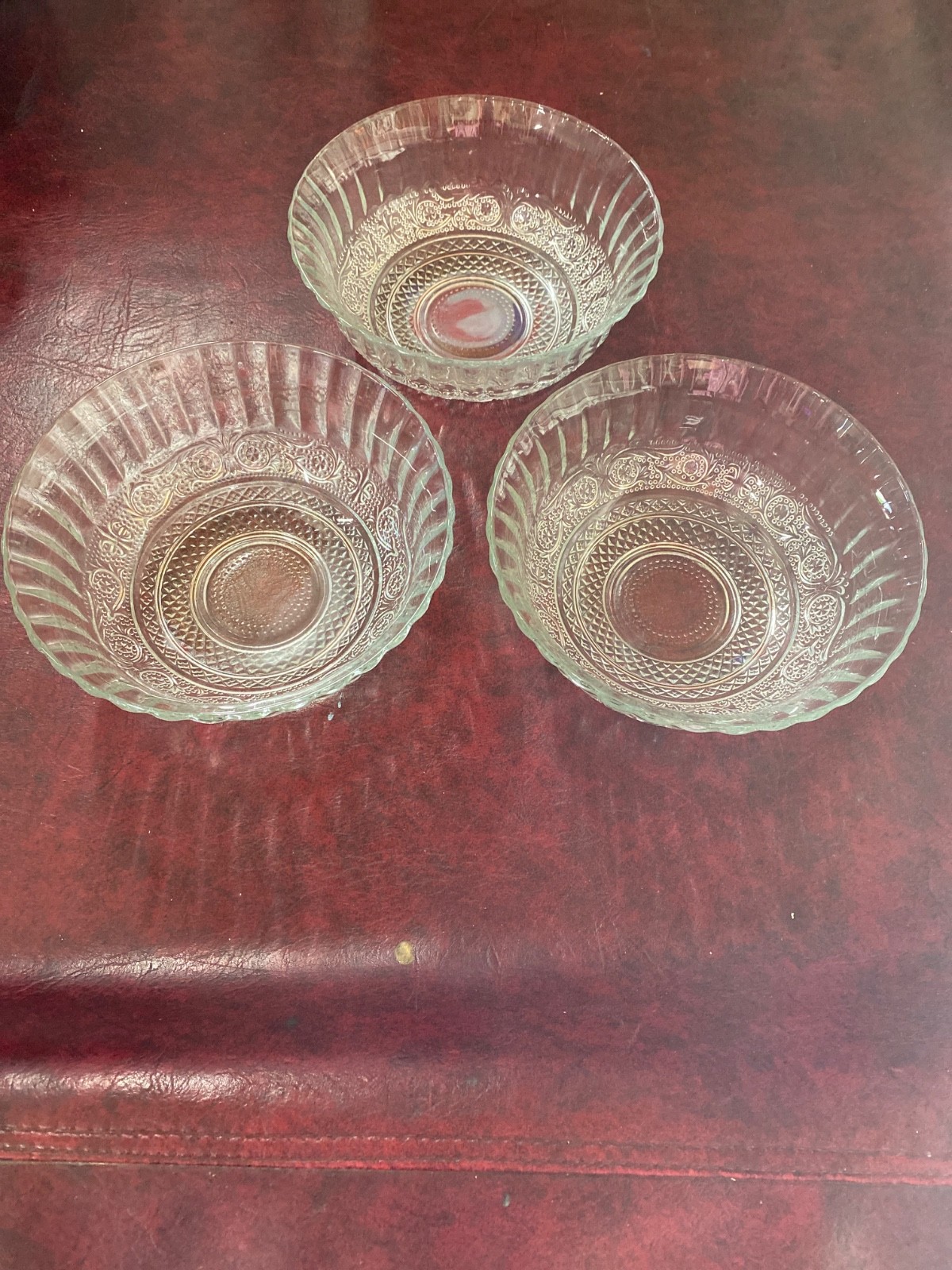 Vintage Bowls Set 3 Sandwich Glass Clear Pressed Glass KIG Malaysia