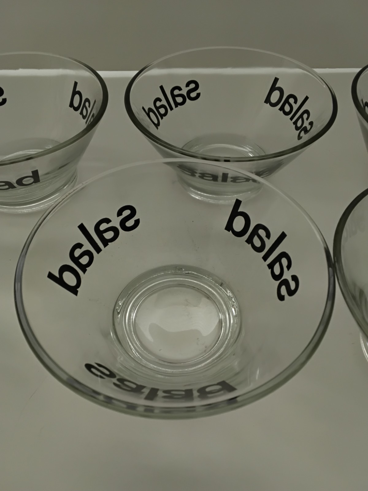 Vintage Wheaton Glass Salad Bowls Black Graphics Typography 5 1/4″ Set of 6