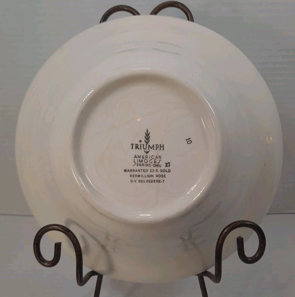 Vintage Triumph American Limoges China Vermillion Rose 22K Gold Mixing Bowl