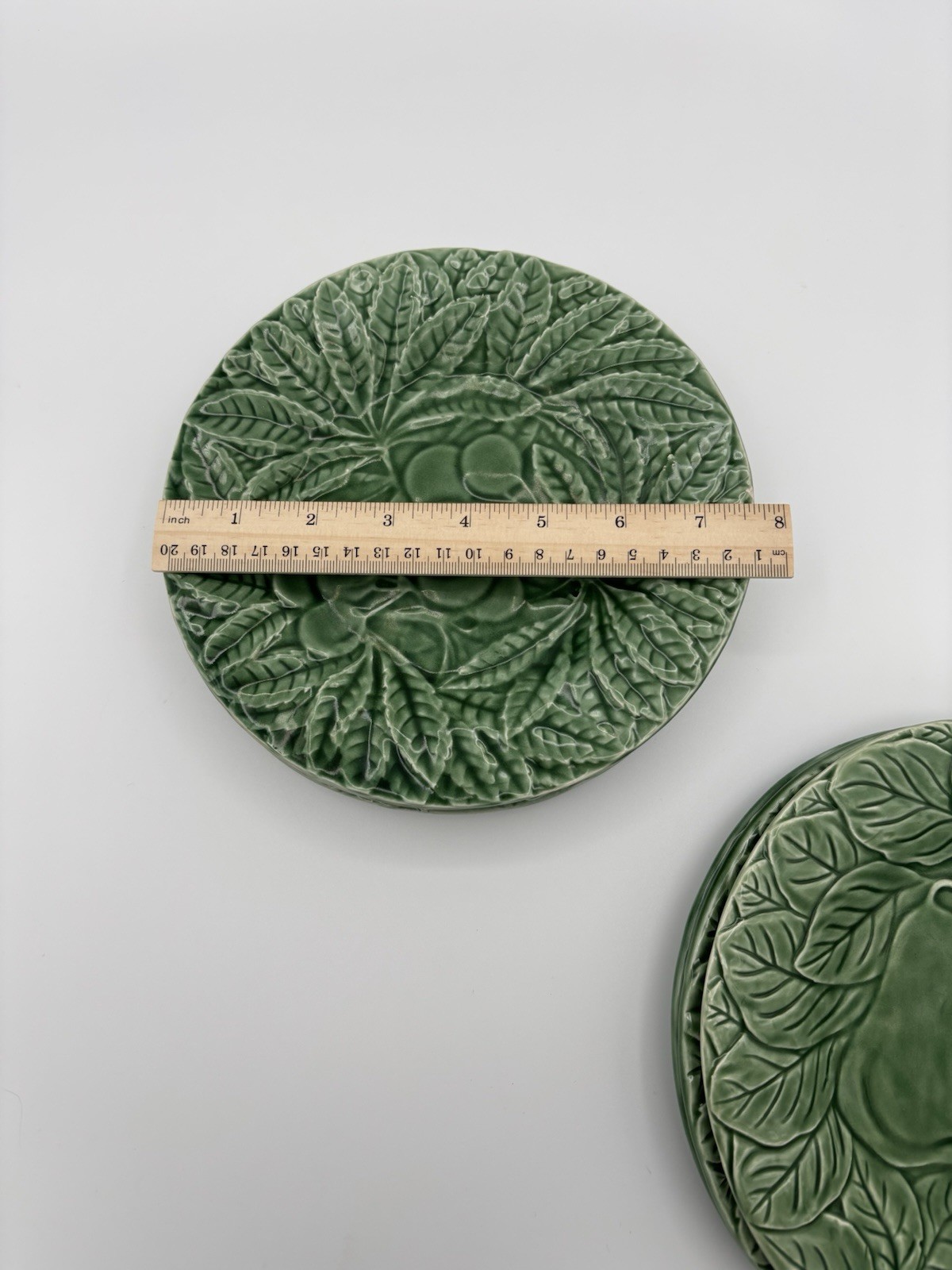Vintage Bordall Pincher Green Majolica Fruit Center Salad Plates Set Of 6