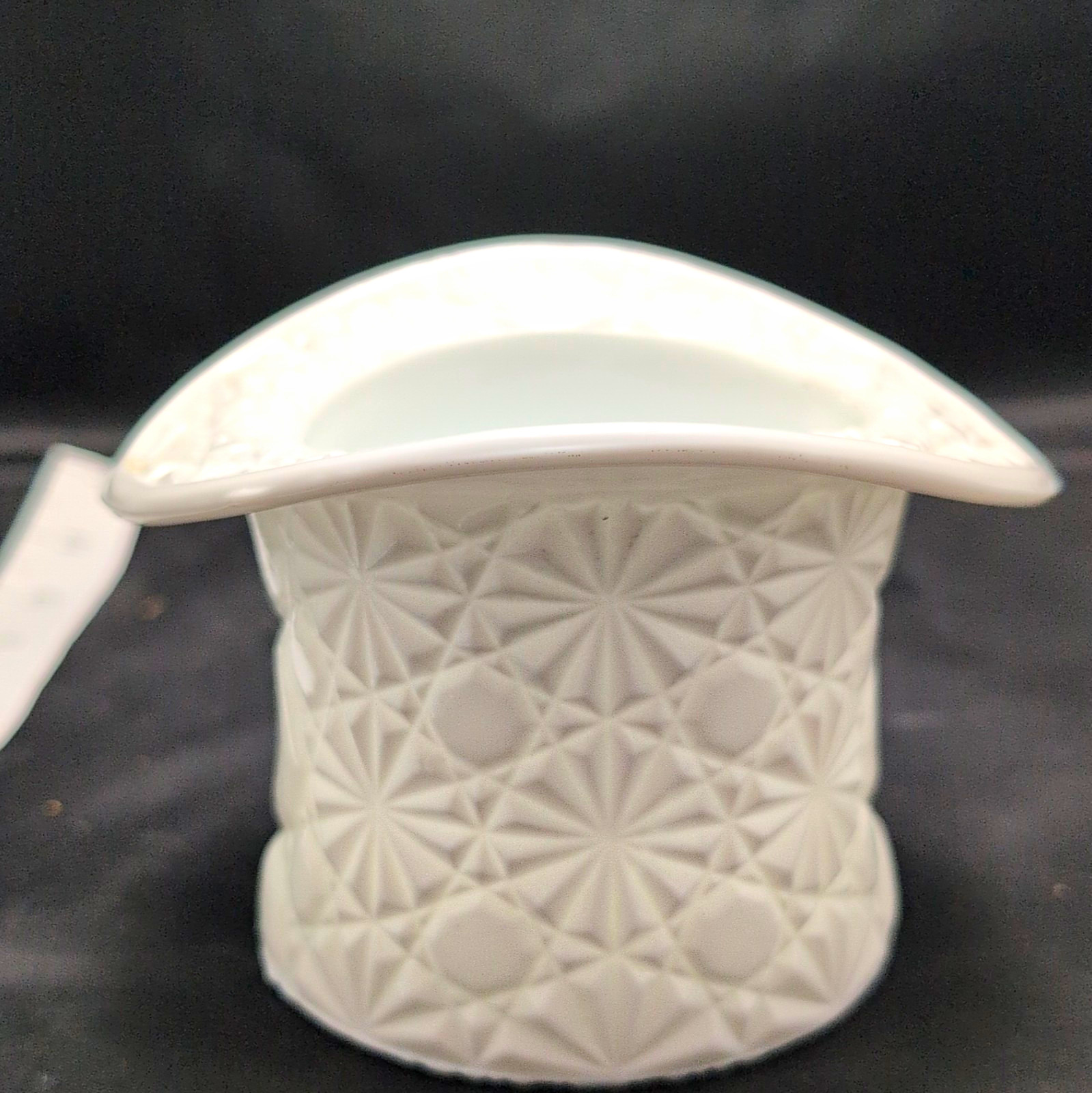 White Milk Glass Starburst Pattern Round Pedestal Decorative Bowl