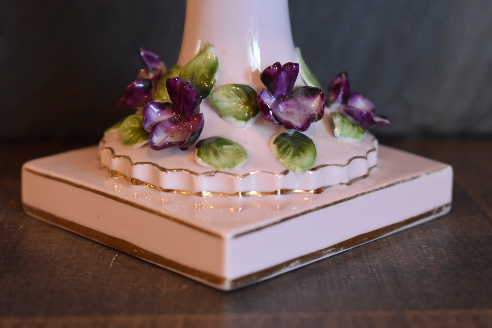 Vintage Handpainted Lefton China Pedestal Compote Bowl Violet Flower Accents