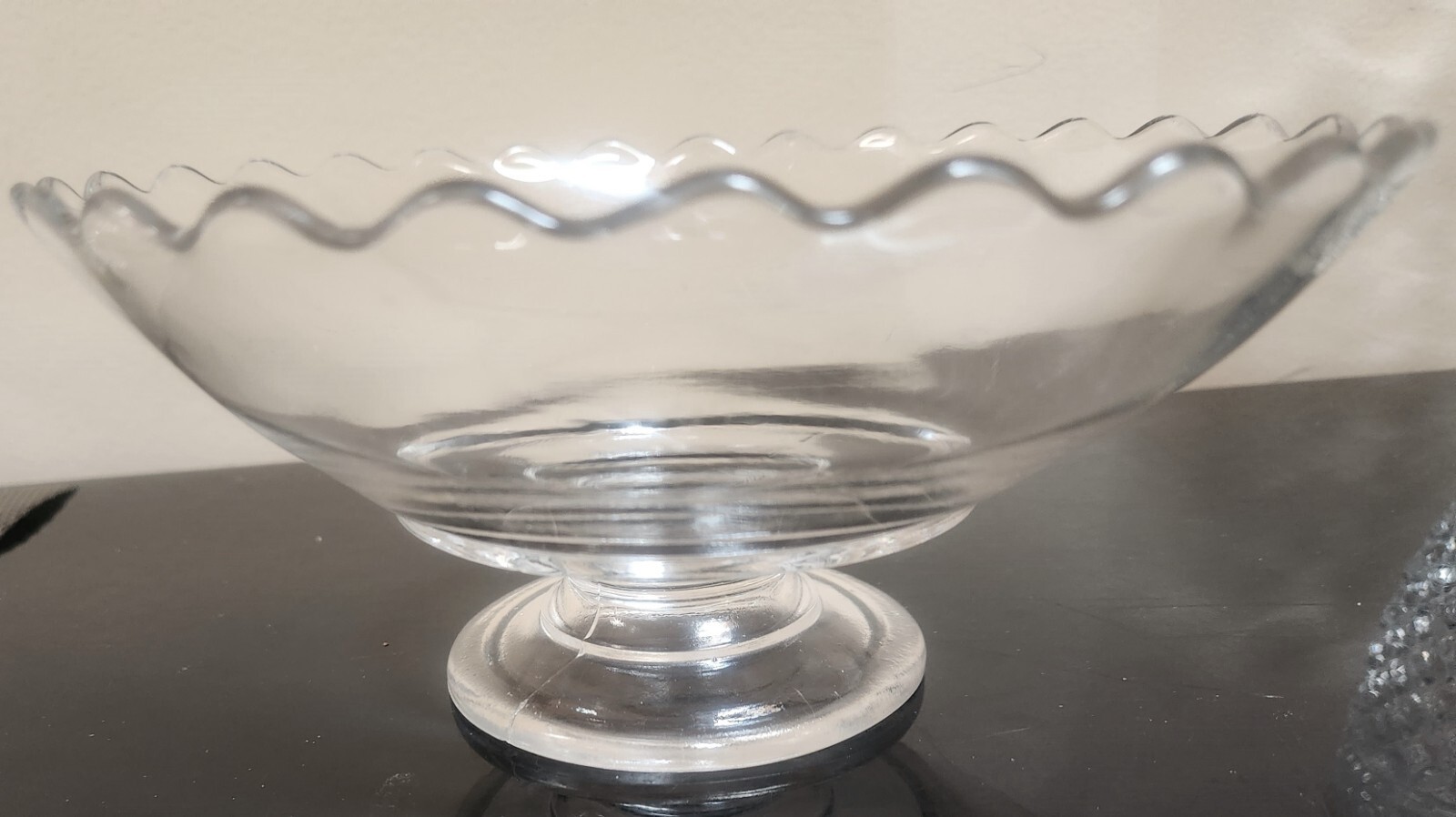 Vintage Clear Glass Pedestal Bowl; 7.5″ diameter; 3.75″ height
