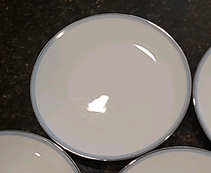 SET (8) Noritake China BLUETONE 8 1/8″ Salad Plates 6379 Japan. Blue, Platinum