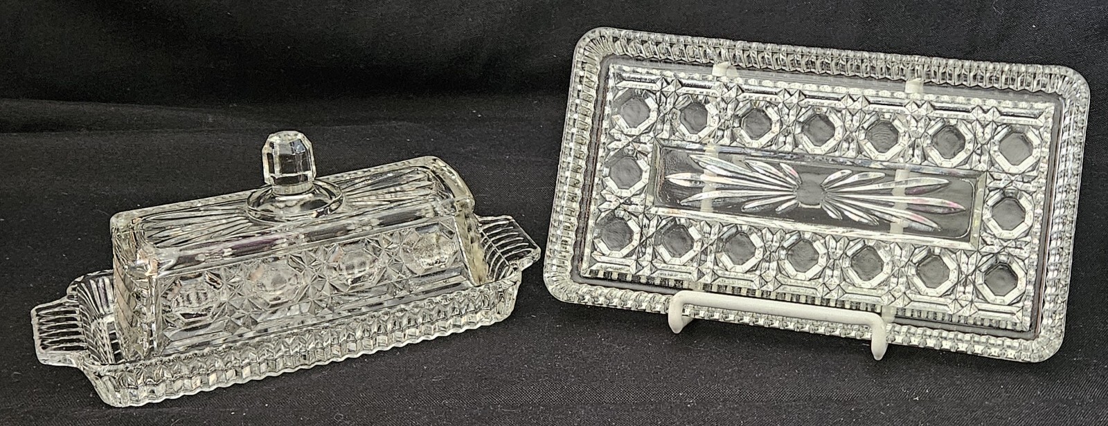 Vintage FEDERAL Glass WINDSOR Butter Dish With Lid and Small Serving Tray Clear
