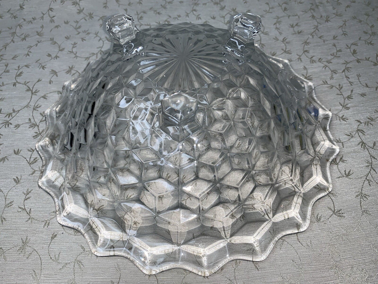 Fostoria American Cubist Clear Glass 3 Footed Serving Bowl 10” Vintage