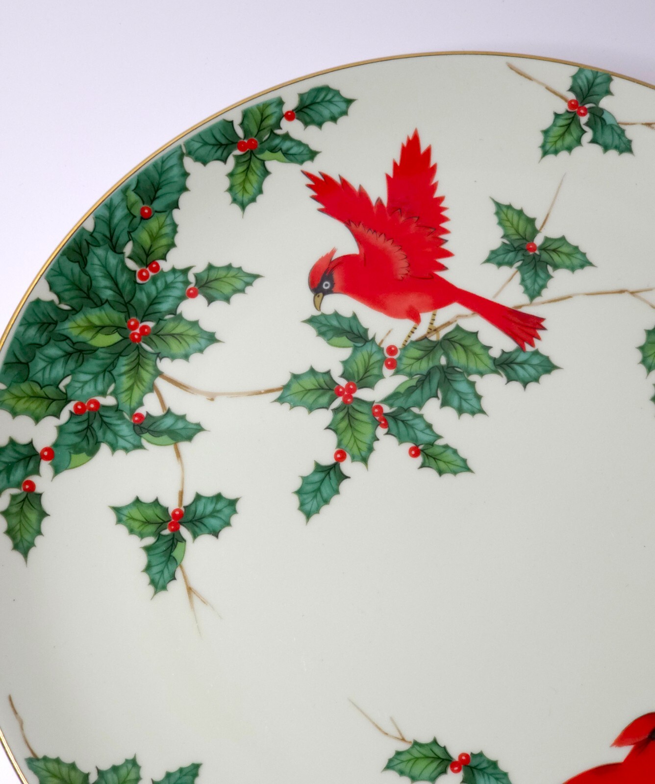 Vintage Lefton Cardinal Christmas 10.25″ Large Dinner Plate Gilt Edge 1993 01207