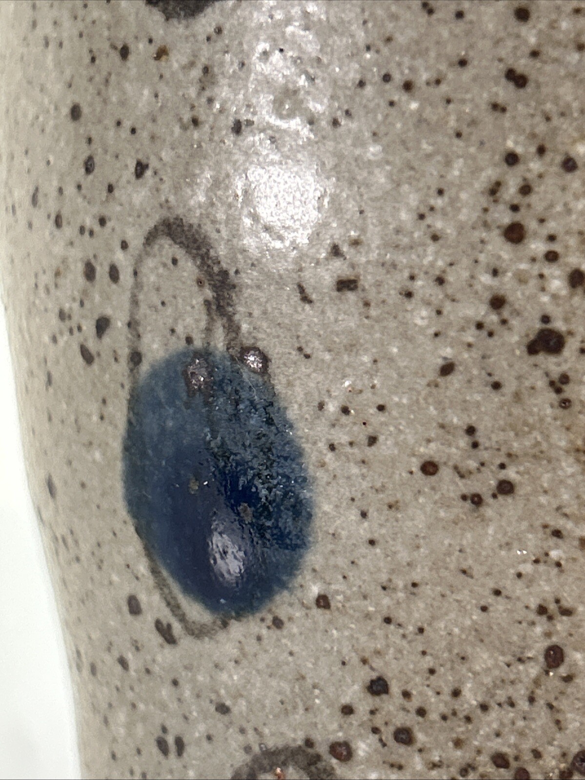 Studio Art Pottery Mug Gray Beige Blue Spotted Signed SRF 5”