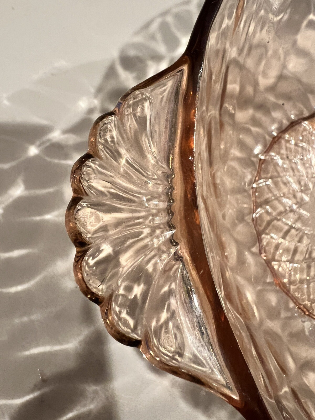 Pink Depression Glass Serving Bowl 9″ Handle To Handle
