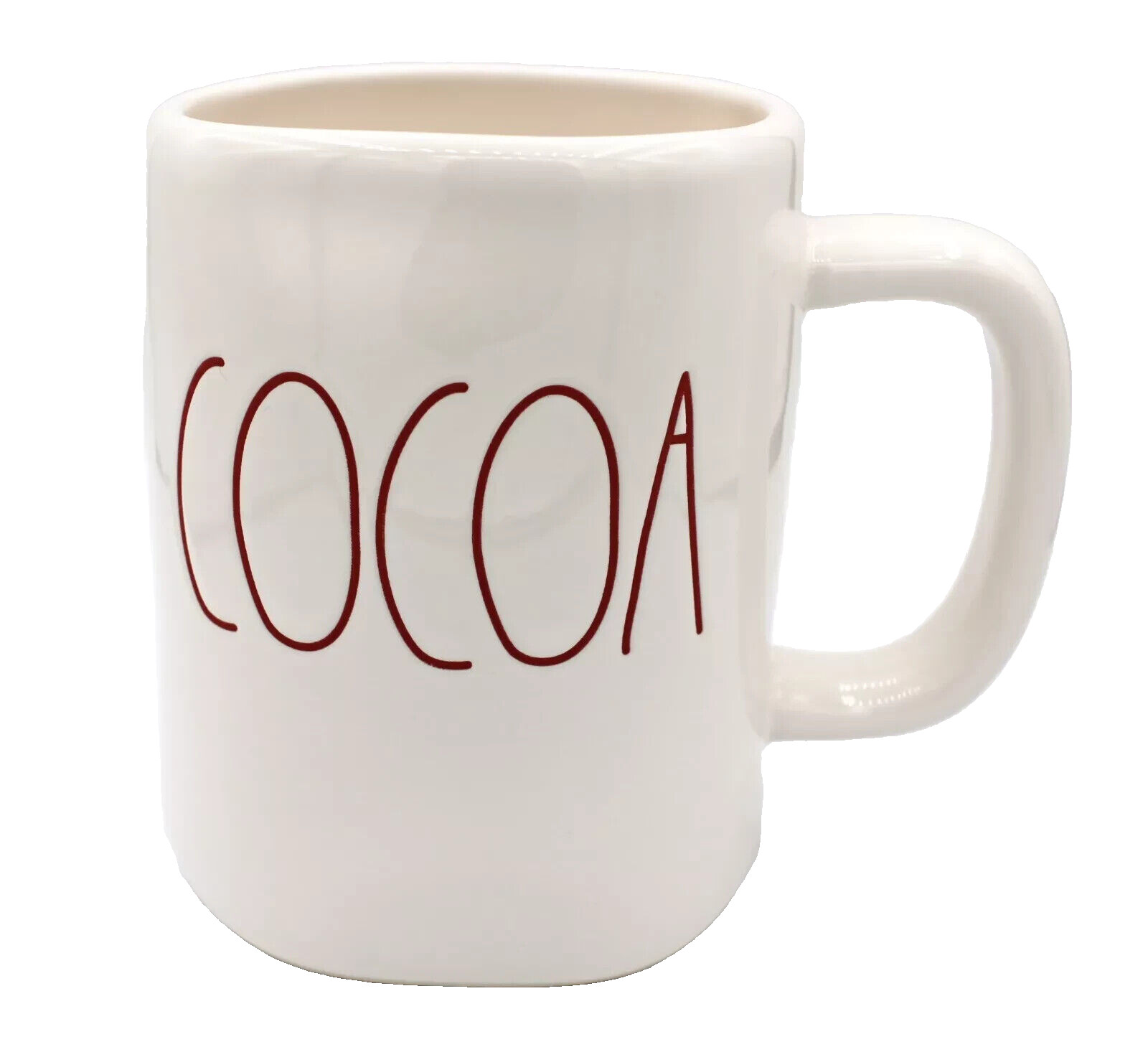 Rae Dunn 5×3.75″ Cocoa Coffee Mug Cup 20oz ivory White/Red