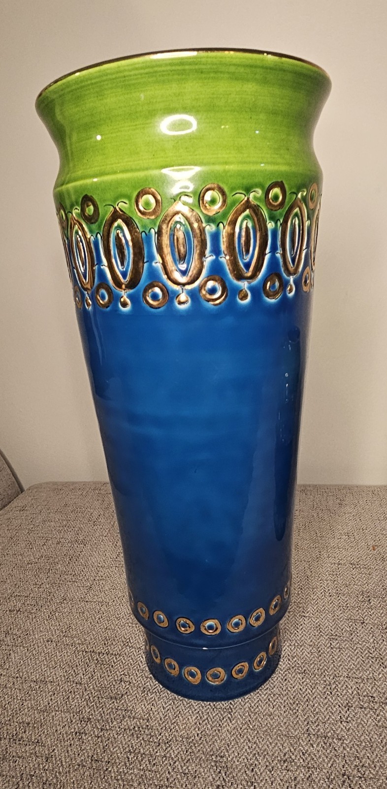 Aldo Londi Bitossi Blue Lime-Green Gold Vintage 2 Vases.