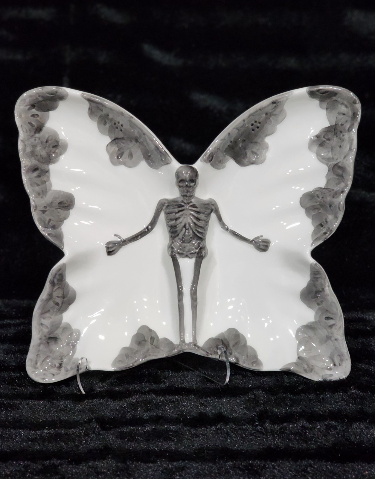 Halloween Butterfly Shaped Skeleton Plates Goth Decor 4pc 10.5″ Maxcera Gothic