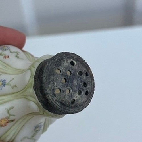 Antique Victorian Milk Glass Sugar Shaker Hand Painted Floral Muffineer Sifter