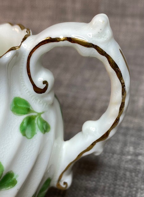 2 pc AYNSLEY England Cream & Sugar Set Bone China Green Clover Motif Gold Trim