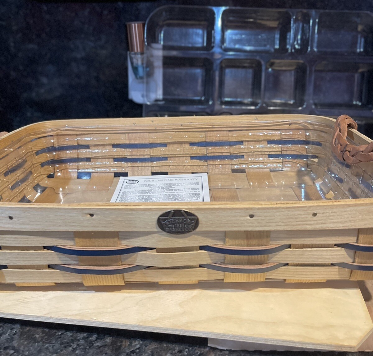 USA Peterboro Basket Co. 1854 Leather Handles, 2 Liner, Cutting Board 19x 13 x 4