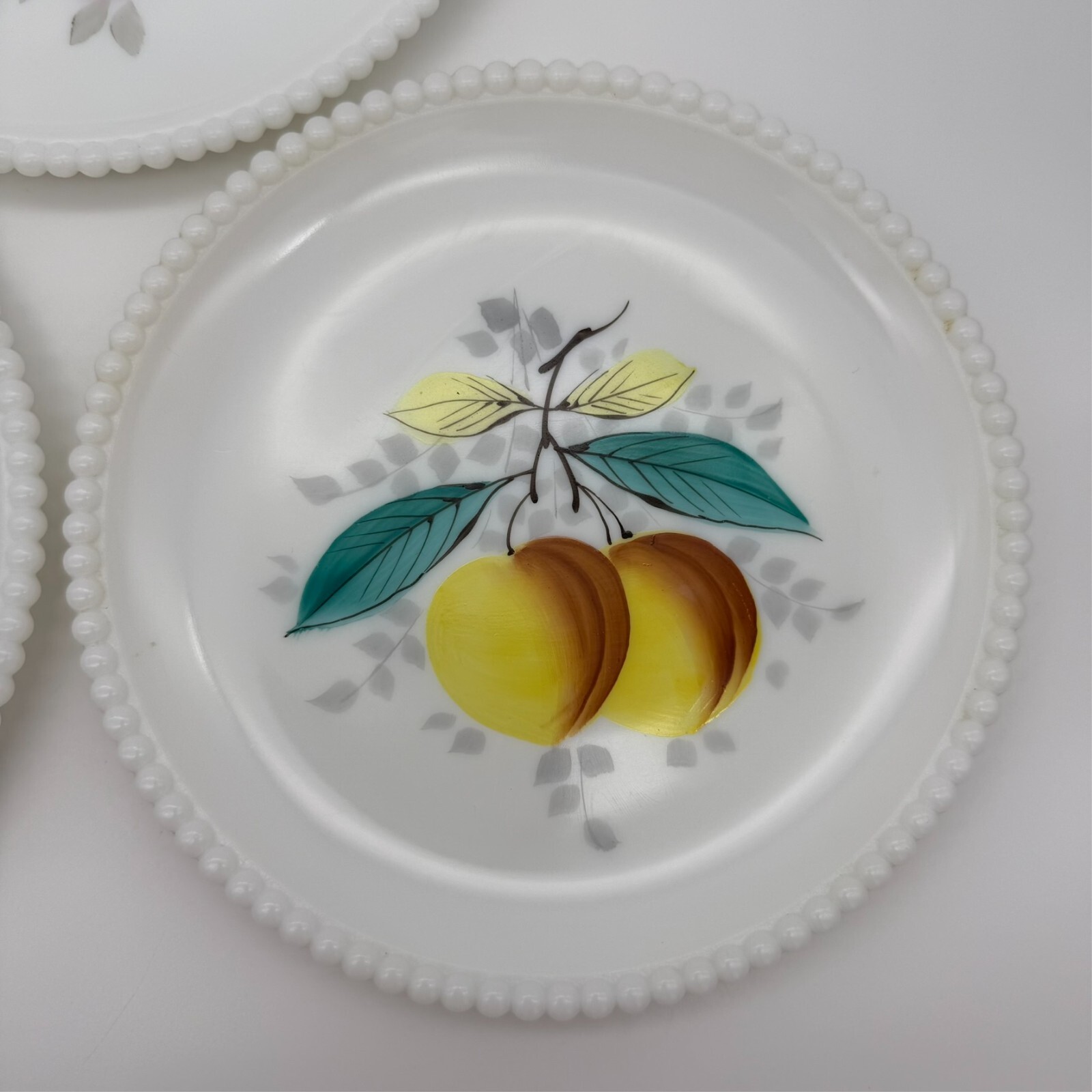 Set of 3 Westmoreland Milk Glass Fruit Plates 7.5″ Beaded Edge Vintage MCM
