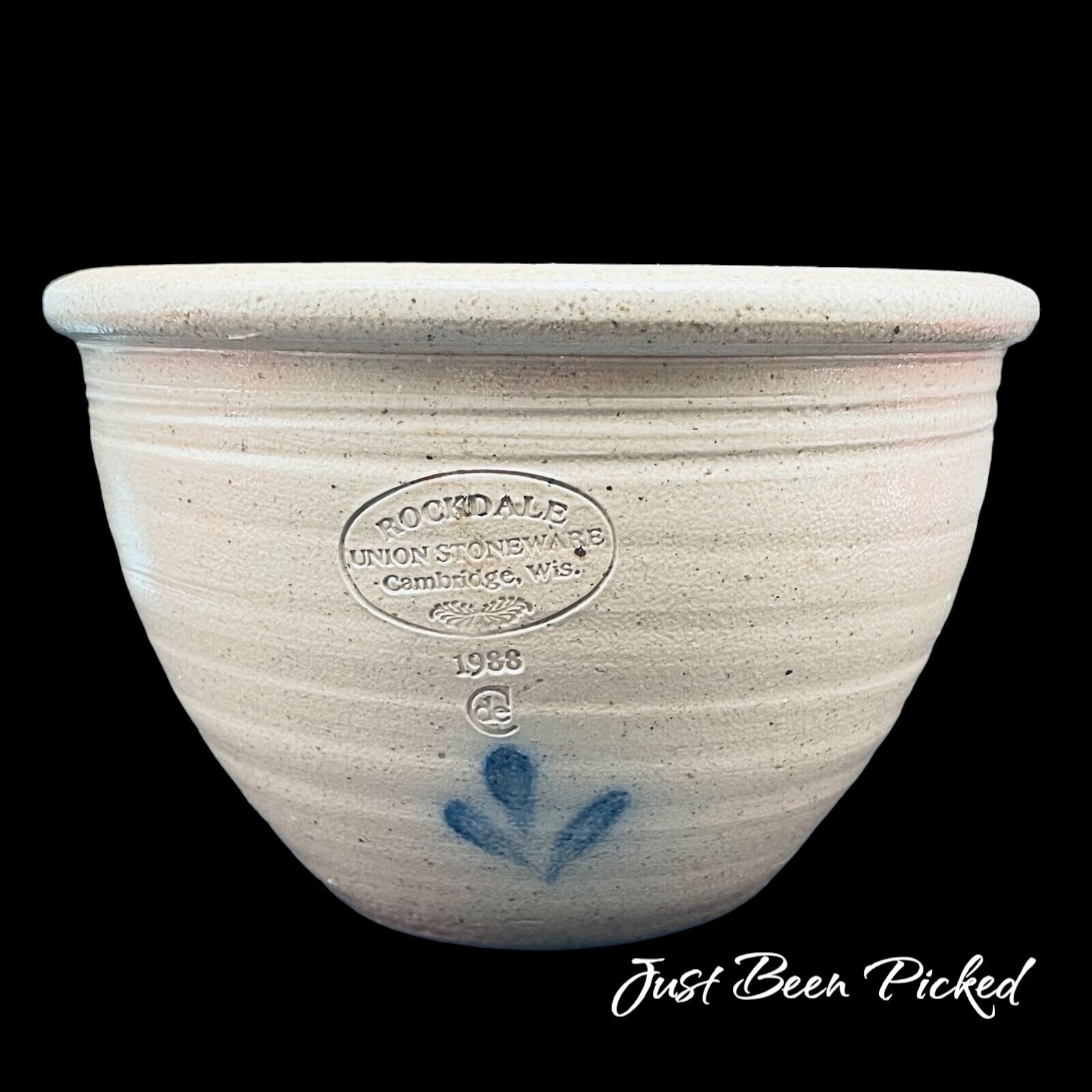 Rockdale Union Stoneware Bowl 1988 Blue Floral Salt Glaze Pottery Cambridge WI