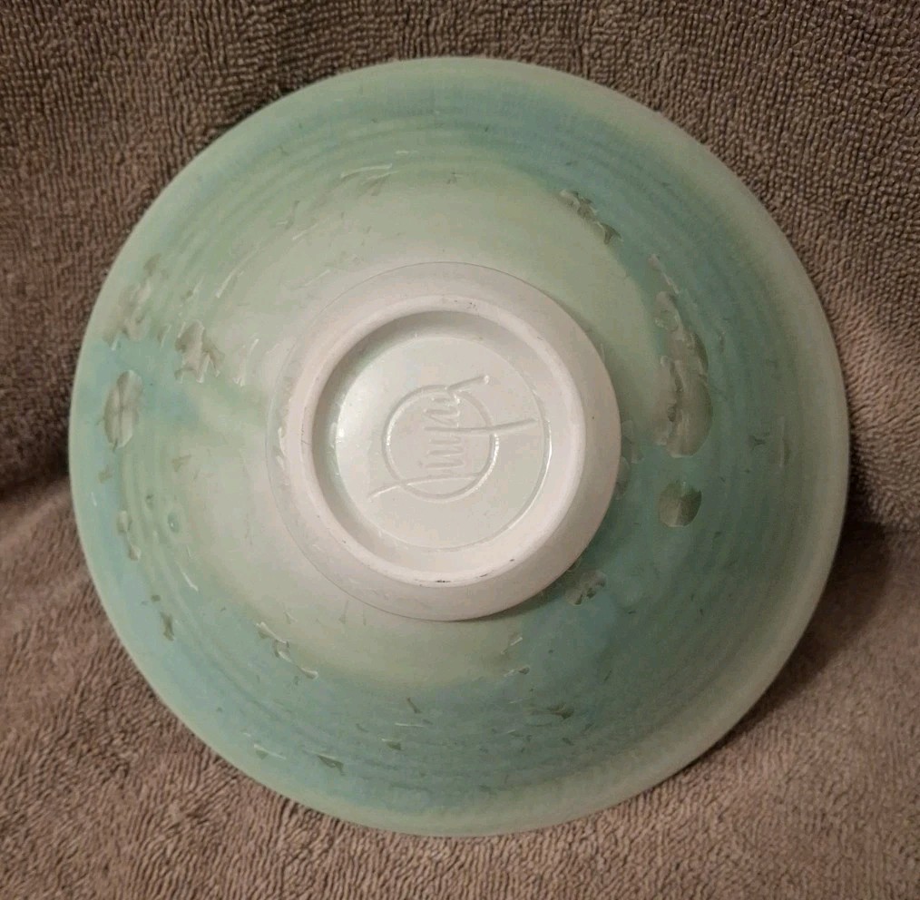 Vintage Blue-Green Crystalline Glaze Studio Pottery Bowl Dish Signed 7″