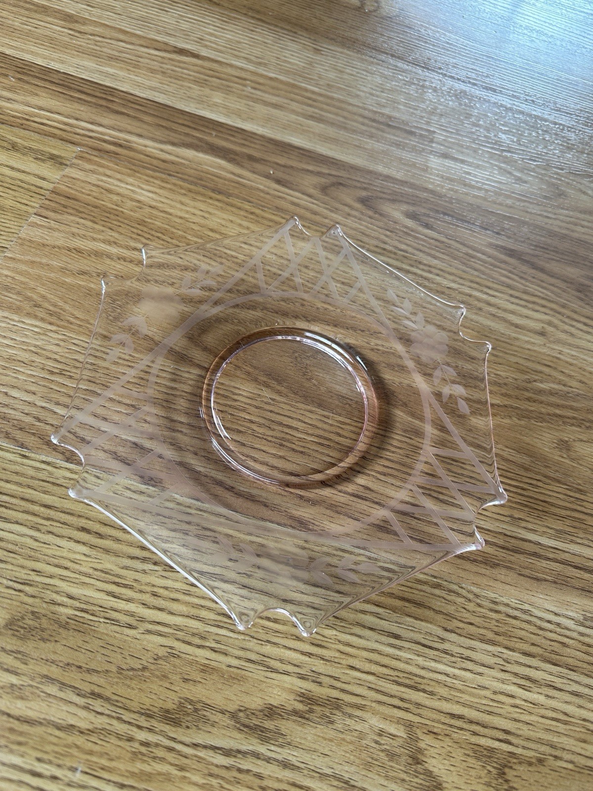 Vintage Depressed Etched Pink Hexagon Plate