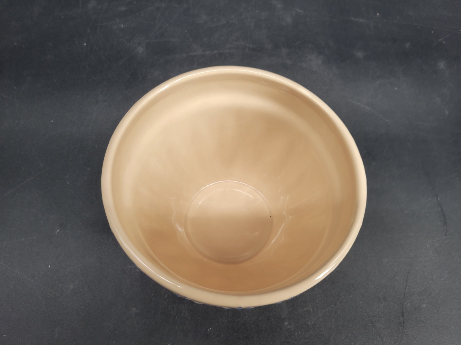 2001 Tender Heart Treasures Blue Tan Mixing Serving Bowl Floral Leaf Ceramic
