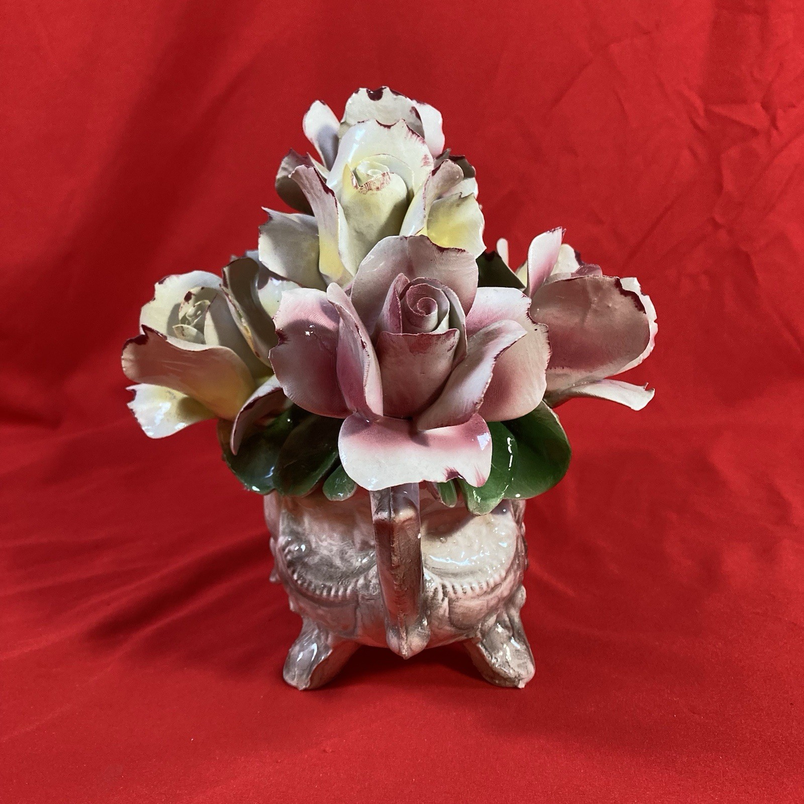 Vintage Capodimonte Hand Formed Floral Centerpiece / Made in Italy Ceramic Lg