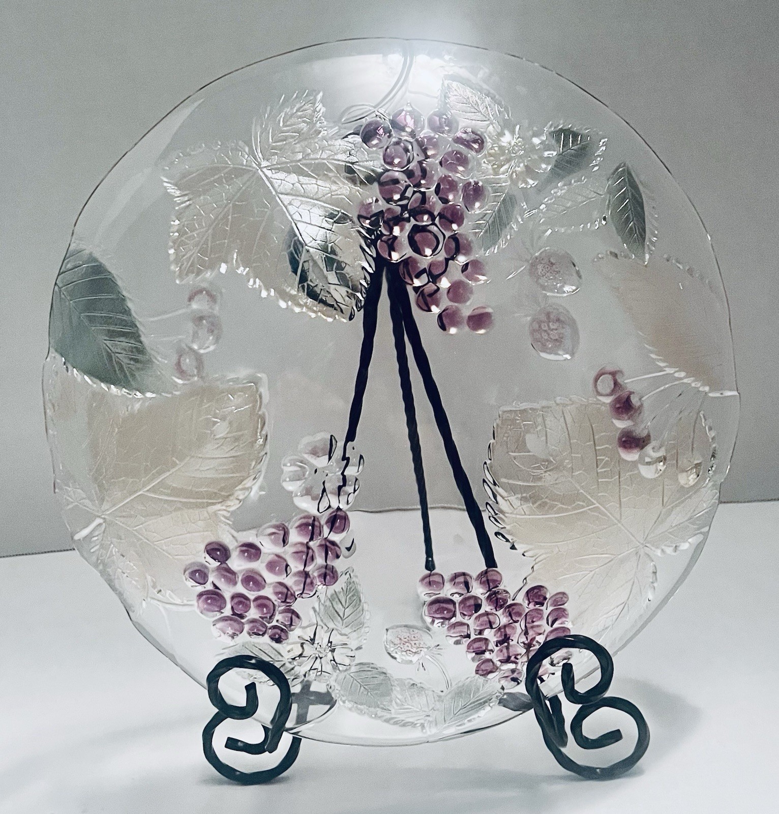 Vintage Mikasa Fruit Motif Chablis Embossed 12.5″ Round Glass Serving Platter