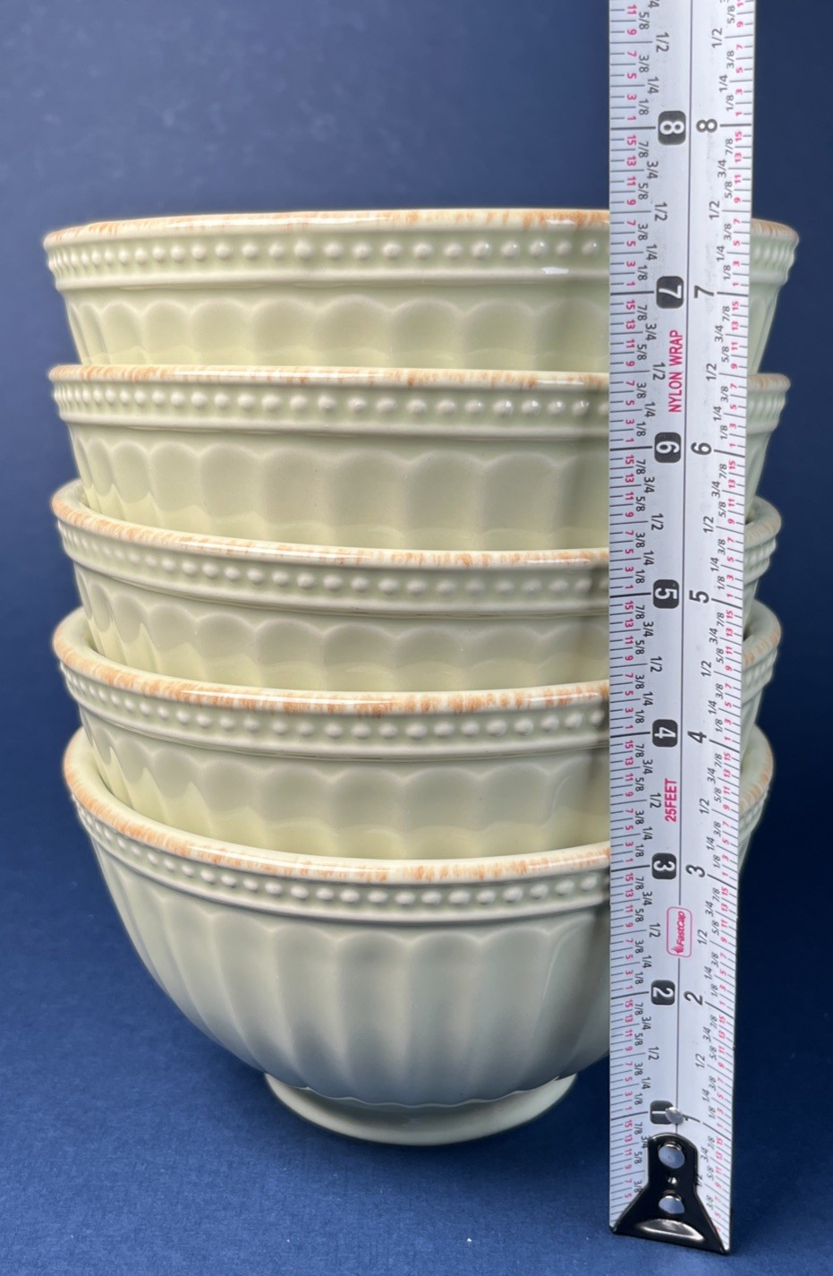 Lenox French Perle Pistachio Groove Soup Cereal Bowls Set of 5