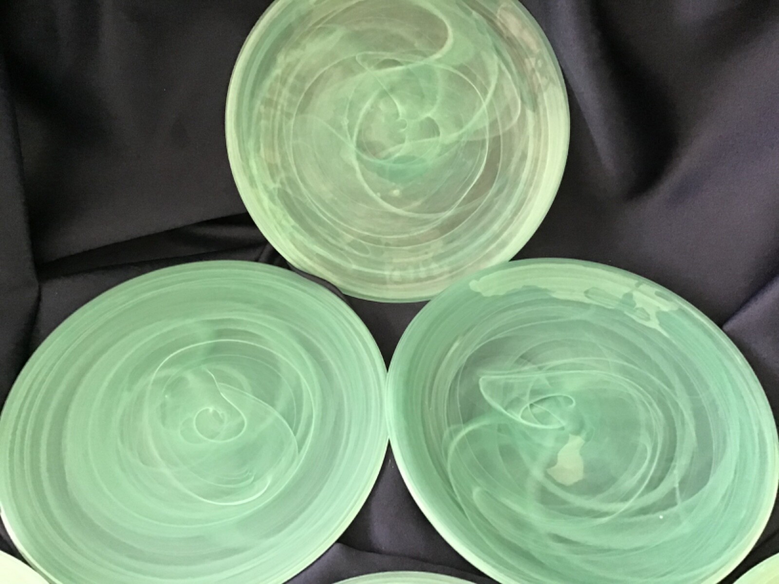 6 PIER ONE aqua ALABASTER glass SALAD PLATES EXCELLENT! PIER 1 turquoise green