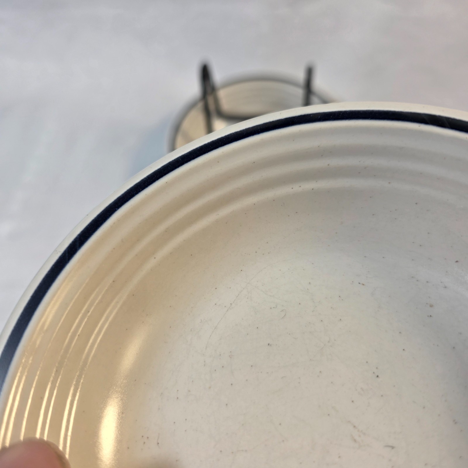 FOUR Town & Country Blue Ridge Fruit Bowls White with Blue Ring on Rim