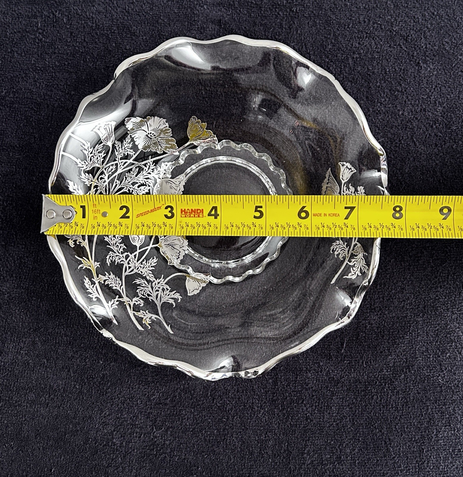 Silver City Glass 8” Ruffled Serving Bowl Dish Sterling Overlay Flanders Poppy