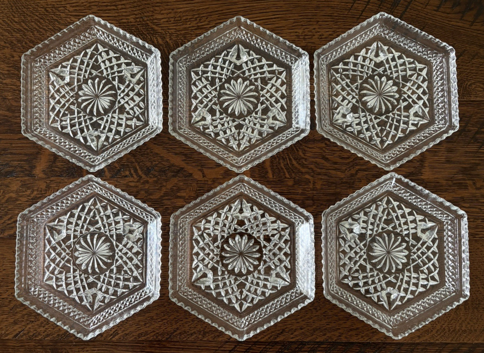 6 Anchor Hocking Wexford Hexagonal Shaped Dishes Plates Footed 7.5”