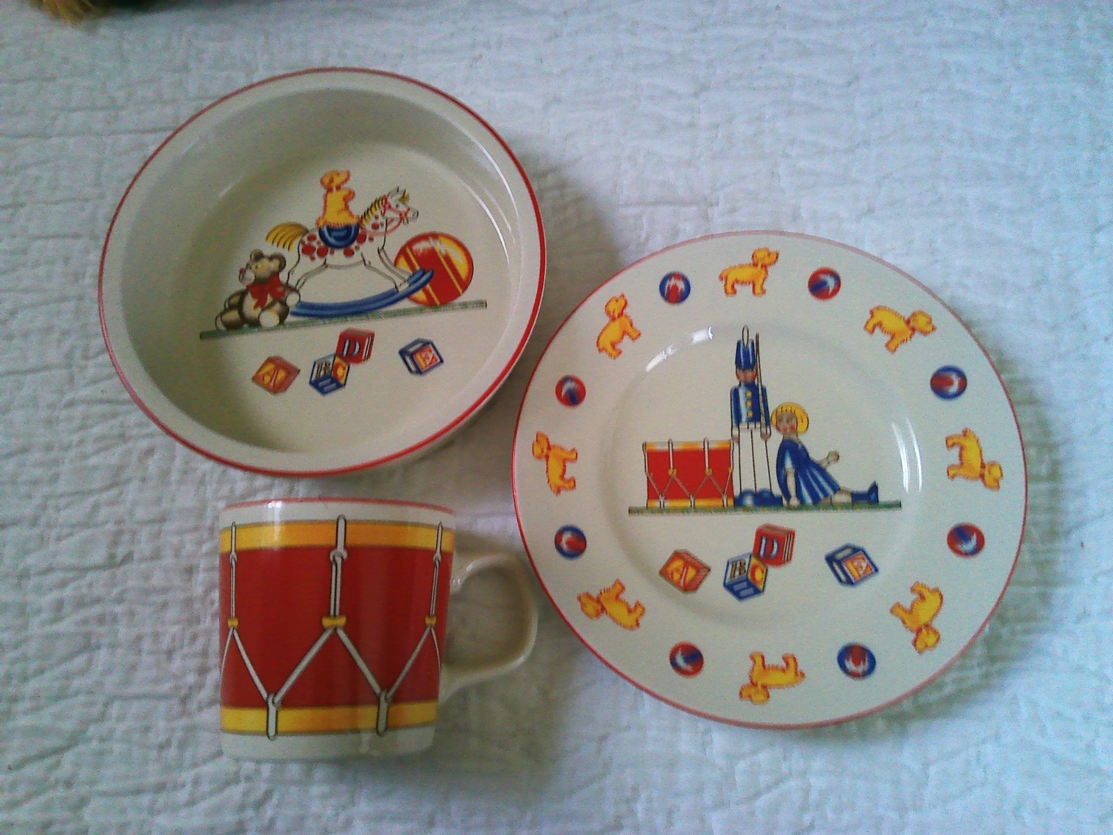 Vintage Tiffany Toys 3-Piece China Child’s Infant’s Dish Set 1992 Plate Bowl Mug