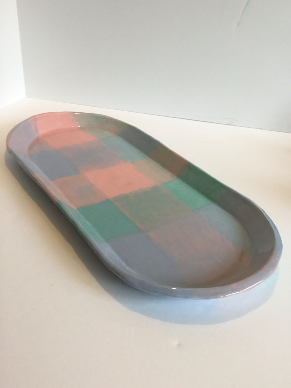 Platter ceramic large pottery pink blue teal food microwave dishwasher safe