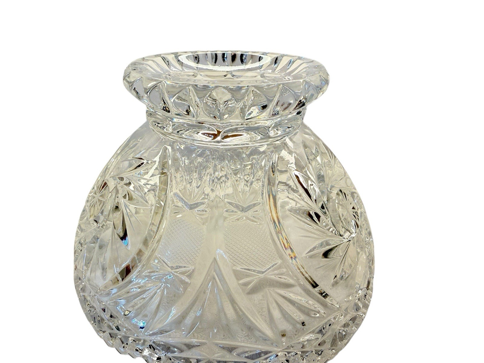 Vtg Lausitzer 24% Lead Crystal Pedestal Bowl Pinwheel Star Of David Hobstar 6″