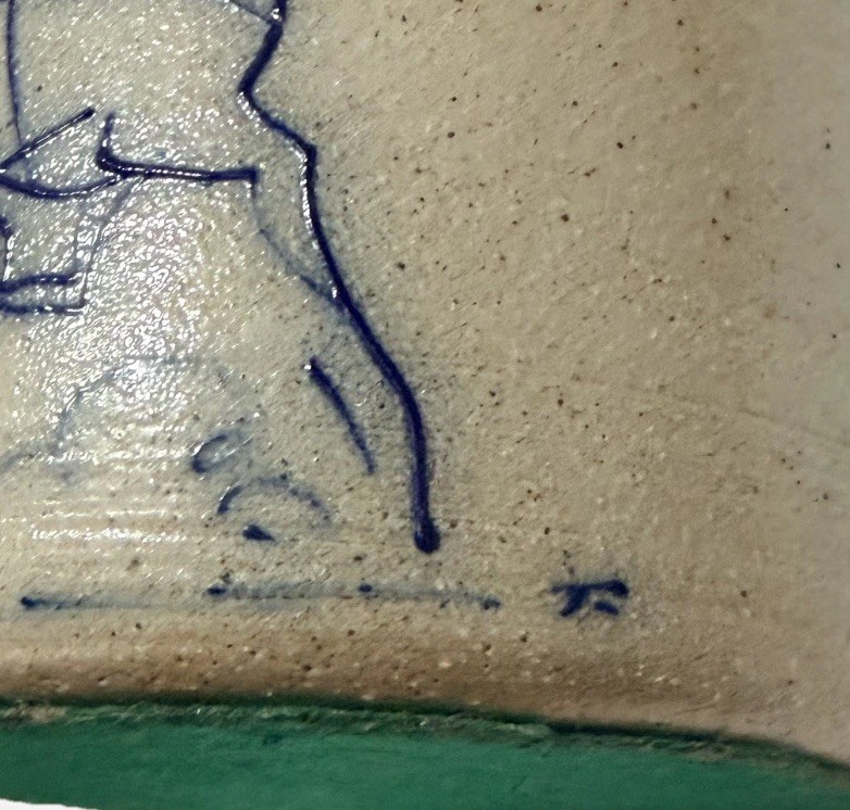 Rare Salmon Falls Pottery 1997 Handle Jug Crock Amish Horse and Buggy 8.5”x4.25”