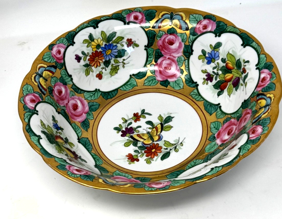Antique Saxe Altenburg Germany Art Nouveau Gold Embossed Serving Display Bowl
