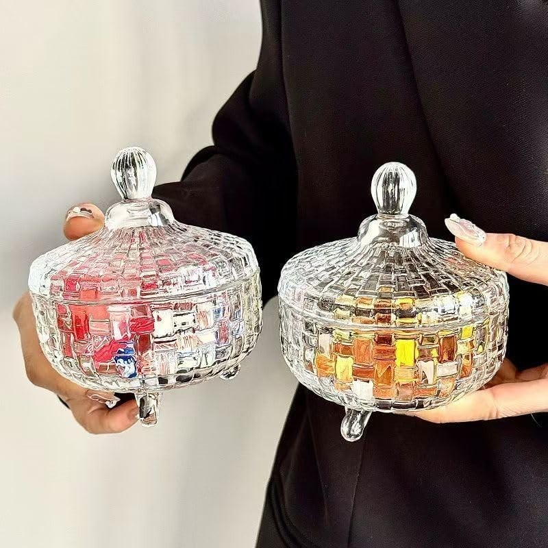 Candy Jar with Lid Crystal Glass Candy Storage Weave Design Candy Dish Bowl f…