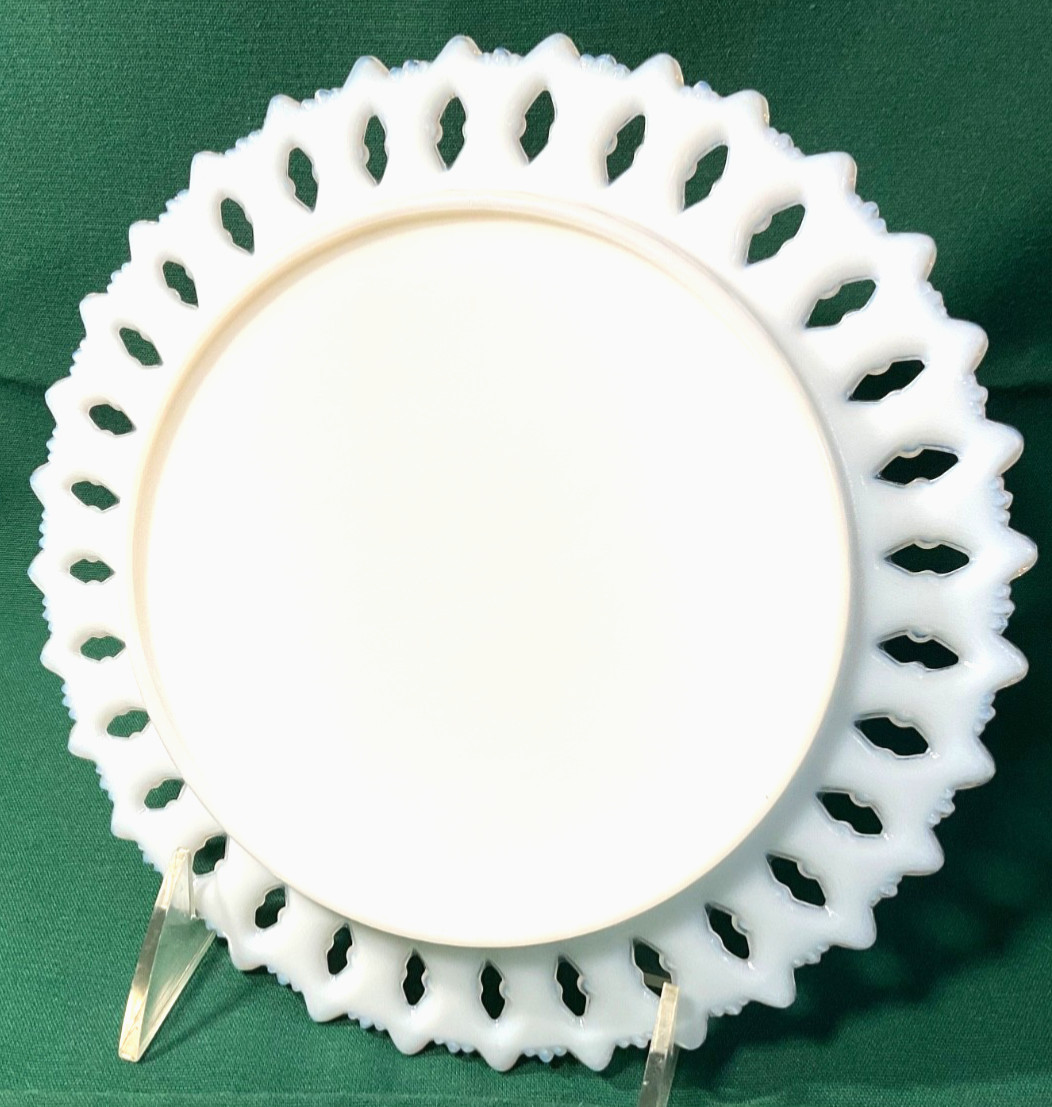 Vtg Kemple Milk Glass Iridescent Sheaf of Wheat Reticulated Rim Plate Party Dish
