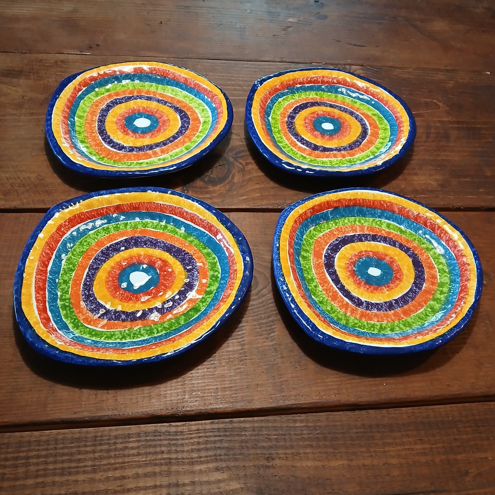 Vintage G. Venzo Bassano Italy Ceramic Rainbow Asymmetrical Plate Set 4pc 9″