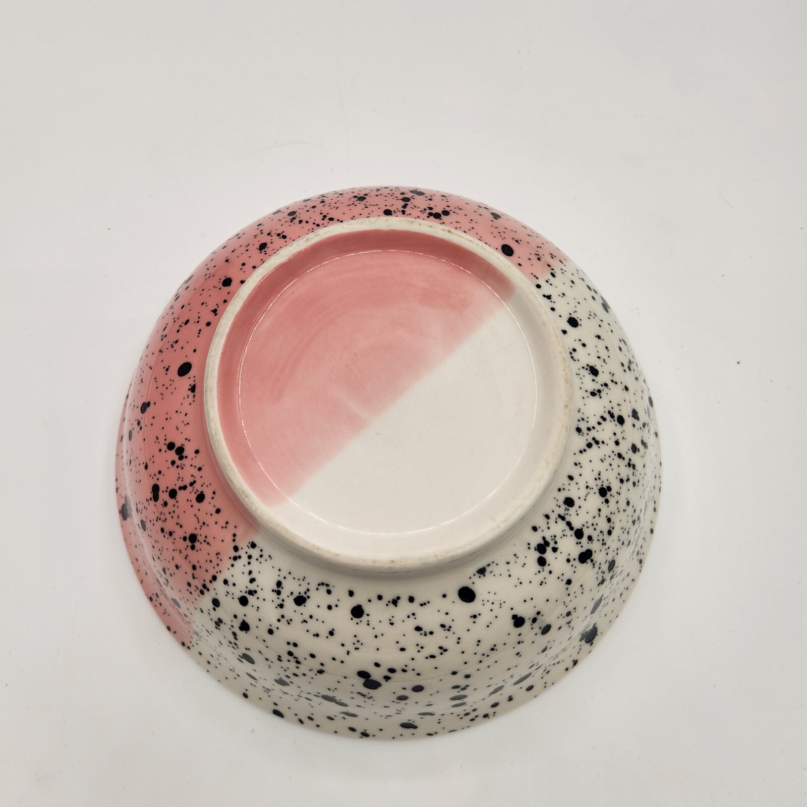 VTG Pottery Bowl Light Pink Off White Black Splatter Trinkets Noodle Fruit 8in