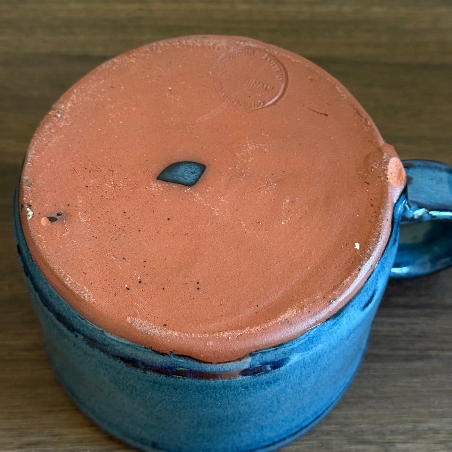 Owens Pottery Seagrove NC Blue Glazed Stoneware Coffee Mug Handmade Stamped 4.25