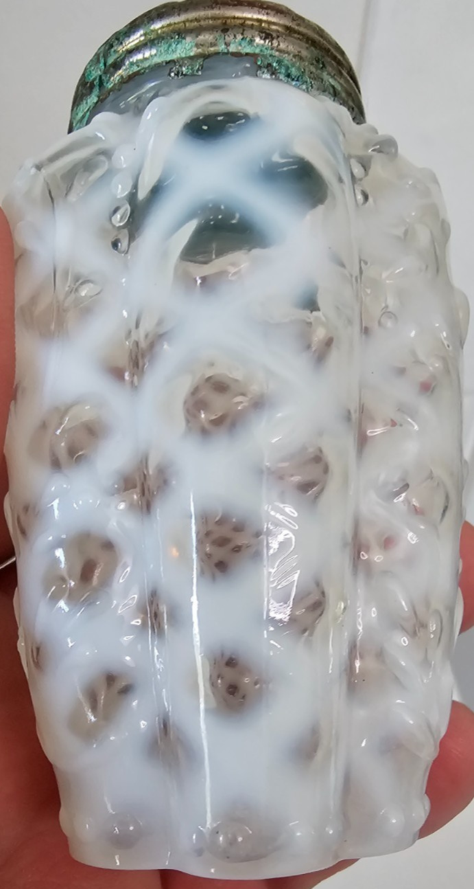 EAPG Victorian Glass Salt Pepper Shaker Opalescent White Ribbed Lattice